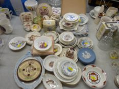 Large parcel of commemorative china including 1953 ashtray, Wedgwood Jasperware etc