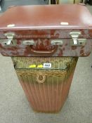 Lloyd loom style linen basket and a retro small suitcase
