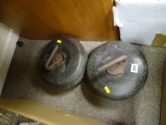 Two near matching vintage curling stones