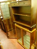 Two shelf and two drawer mahogany inlaid hall console unit and a light wood two door glazed