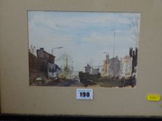 L W BRADY watercolour - street scene titled verso 'St John's Place, Waterloo', 15 x 20 cms