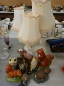 Heavy stone squirrel ornament and other stone ornaments, table lamps and similar items