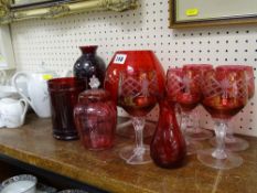 Parcel of cranberry glassware
