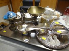 A parcel of mixed items including scales, plate warmer, EPNS ETC Condition Report: please