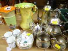 A Burleighware Pied Piper jug, a Myott & Son Clarice Cliff-style jug, parcel of EPNS & a part coffee