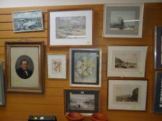 Parcel of framed watercolours including head & shoulders portrait of a Victorian gentleman Condition