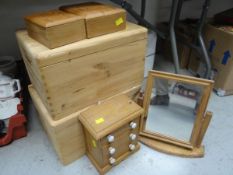 Small items of pine furniture & a mirror