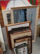 A quantity of mixed pictures & a large marble framed mirror Condition Report: please request* *