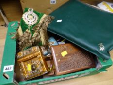 A parcel of mixed items including vintage toy gun, an Ancient Order of the Foresters apron, cribbage