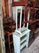 A small painted open bookcase, similar painted table, tea trolley ETC Condition Report: please