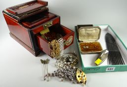A modern Oriental-style jewellery box & contents together with a silver backed blotter ETC Condition