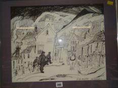 A framed TOM HUTCHINSON print entitled 'A Welsh Mining Village' Condition Report: please request* *