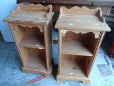 A pair of small compact open pine bedside cabinets Condition Report: please request* *Condition is