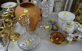 A cut glass decanter, a bell shaped decanter, parcel of English china ETC Condition Report: please