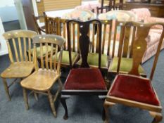 Mixed lot of eight chairs to include two splat back kitchen chairs, set of four oak dining