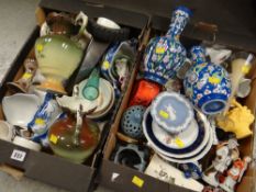 A quantity of mixed items including pottery, bags, basket of novelty teapots ETC Condition Report: