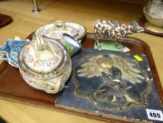 A parcel of mixed pottery including cow creamer, pickle dishes ETC Condition Report: please request*