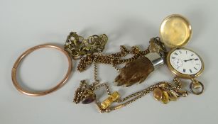 A parcel of mixed jewellery including 9ct rose gold bangle, pocket watch ETC Condition Report: