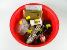 A parcel of collectables including flatware, crested pottery letter box ETC Condition Report: please