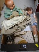 A box of doll's & dressing table items, material ETC Condition Report: please request* *Condition is