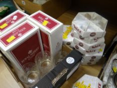 A parcel of boxed Royal Albert crystal, four cut glass tumblers & ten boxed Wade Whimsie sets