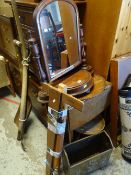 Parcel of furniture to include mahogany toilet mirror (distressed), circular mahogany tray, three-