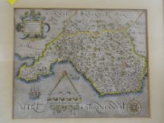 A framed coloured SAXTON & HOLE antiquarian map of Glamorgan Condition Report: please request* *