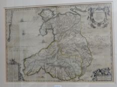 A framed tinted antiquarian map AFTER HUMPHREY LLWYD entitled 'Cambriae Typus' Condition Report: