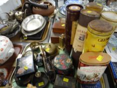 A parcel of old whisky containers, brass bell, Turkish dagger ETC Condition Report: please