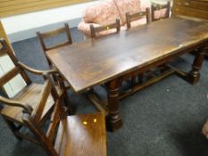 A joined oak refectory table together with six various farmhouse chairs, 216 x 80cms Condition