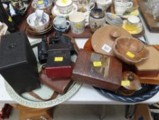 A vintage parcel including binoculars, box-camera, wooden items ETC Condition Report: please