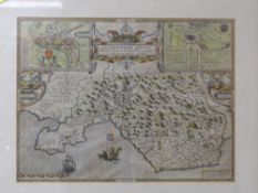 A coloured antiquarian JOHN SPEED map of Glamorgan Shyre Condition Report: please request* *
