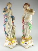 A pair of Continental Parian polychrome classical figures on porcelain circular bases Condition