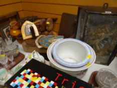 A taxidermy owl, a parcel of wooden items & ornaments, pottery jardiniere ETC Condition Report: