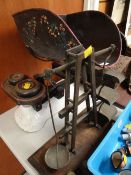 A set of barge-ware grain scales & another set of vintage scales Condition Report: please