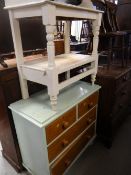 Set of three country chairs, a painted chest of two long & two short drawers & a white painted