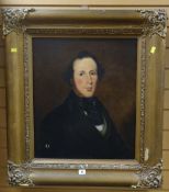 A nineteenth century oil on canvas head & shoulders portrait of a gentleman in a similar period