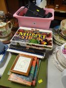 A tub of camera equipment & sundry late twentieth century collectables including vinyl records (