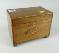 An antique marquetry & inlaid twin-compartment rectangular tea caddy Condition Report: please