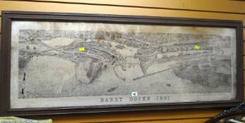 An interesting framed antique topographical print of 'Barry Docks 1901' Condition Report: please