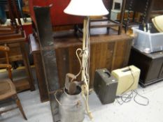 A standard lamp, milk churn, tub of household items including lighting ETC Condition Report: