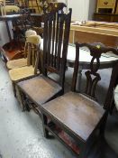A high back farmhouse chair & another together with two pine chairs Condition Report: please