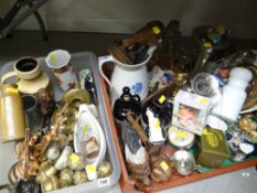 A crate of mixed items including epergne, large jug, ornaments etc & a tub of mixed items