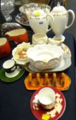 A pair of Wedgwood Whitehall coffee pots & a parcel of English china, Shelley toast rack ETC