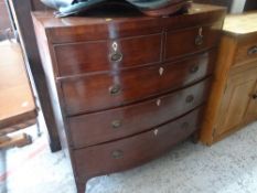 An antique bow front chest of three long & two short drawers Condition Report: please request* *