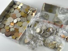 Small box & tin of assorted foreign loose coinage - to include Guernsey, Canada, Deutschland ETC