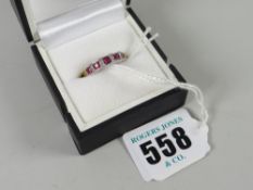 9ct gold ruby & diamond chip dress ring in box, 2.3grams approx, size L/M Condition Report: please