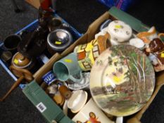 A box of mixed china ornaments, boxed Olympus camera, kitchen ware ETC Condition Report: please