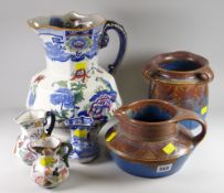 Two items of Denby stoneware, blue & brown glazed pottery together with a large Masons Ironstone jug