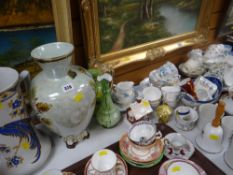 A large lustre vase, a bird decorated jug & a quantity of mixed teaware & other china including a